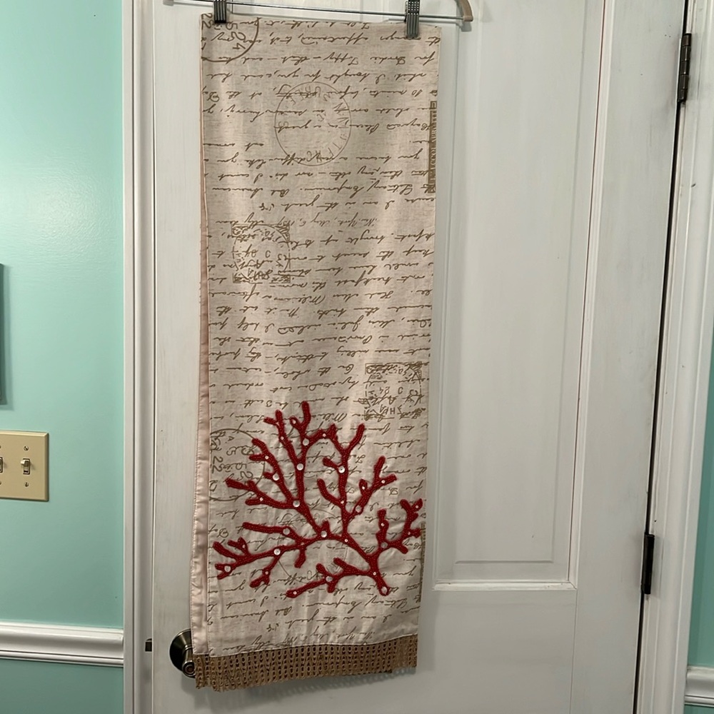 74” PIER 1 IMPORTS BEADED COTTON/LINEN TABLE RUNNER LIKE NEW